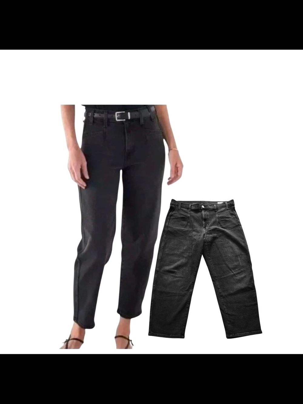 AYR The Beat High-Rise Washed Black Barrel Leg Cotton Relaxed Denim Jeans Sz 34